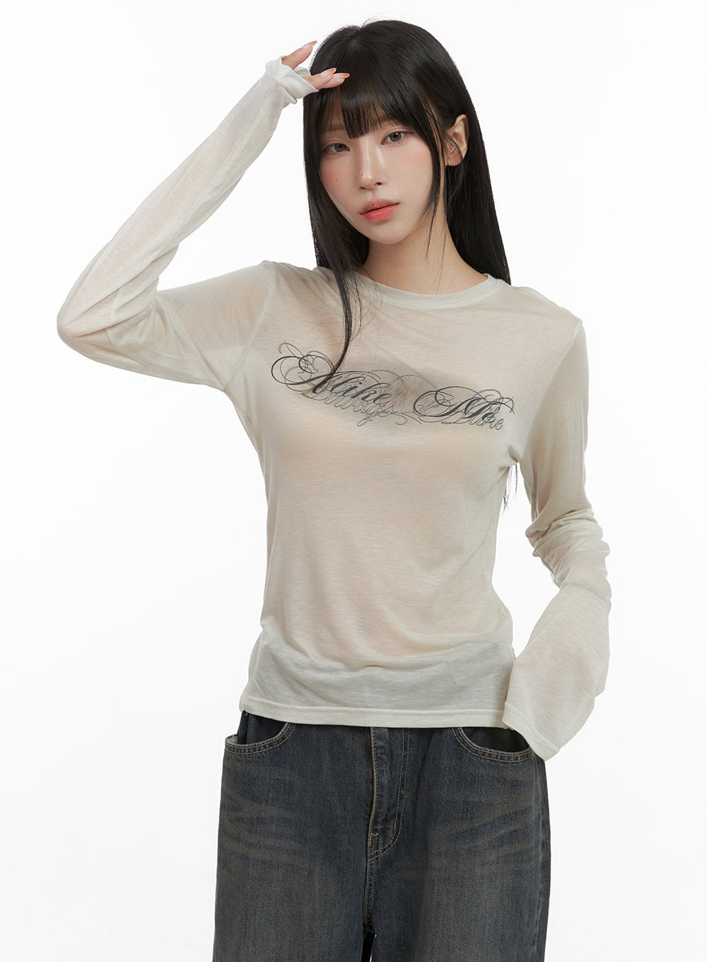 sheer-graphic-long-sleeve-tee-cg430 / Light beige