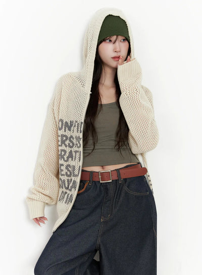 casual-mesh-lettering-hoodie-jacket-in514 / Light beige