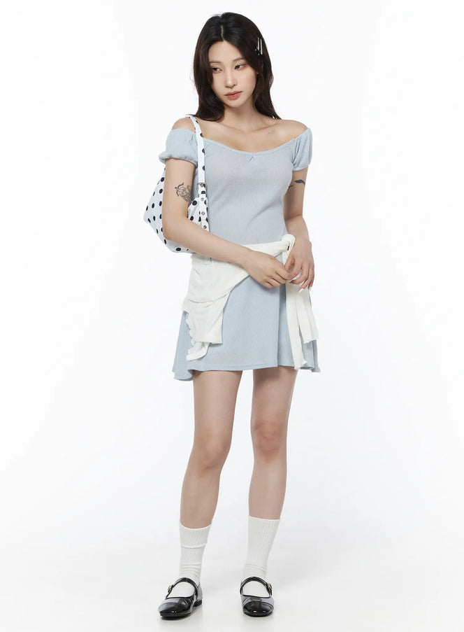 off-shoulder-ballet-core-mini-dress-cu510 / Light blue