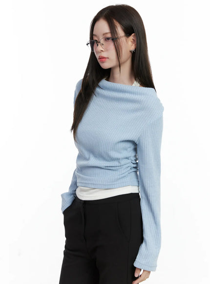 ribbed-knit-off-shoulder-with-halter-top-co503 / Light blue