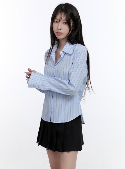 stripe-button-up-collared-shirt-co418 / Light blue