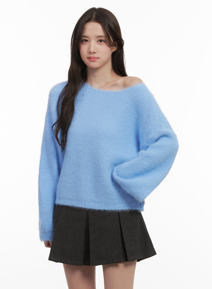 cozy-boat-neck-oversized-sweater-ij510 / Light blue