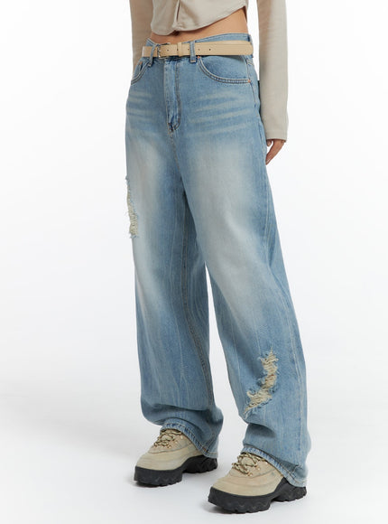 distressed-wide-leg-jeans-cf419 / Light blue