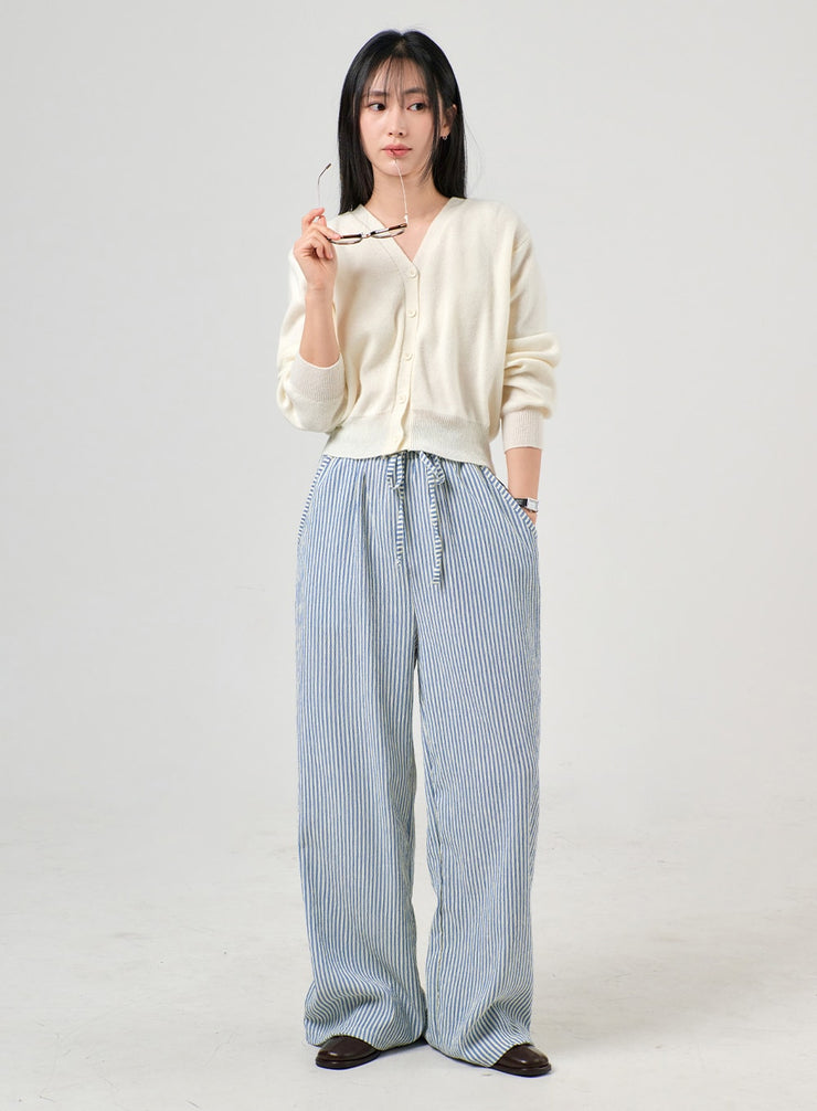 mid-waist-striped-wide-leg-trousers-of406 / Light blue