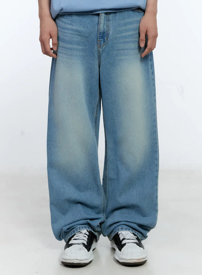 mens-washed-wide-leg-jeans-il529 / Light blue