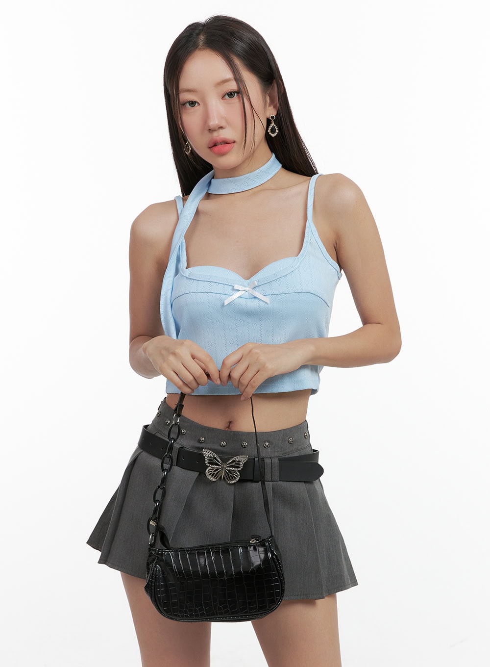 sweetheart-ribbon-crop-top-with-scarf-set-og407 / Light blue