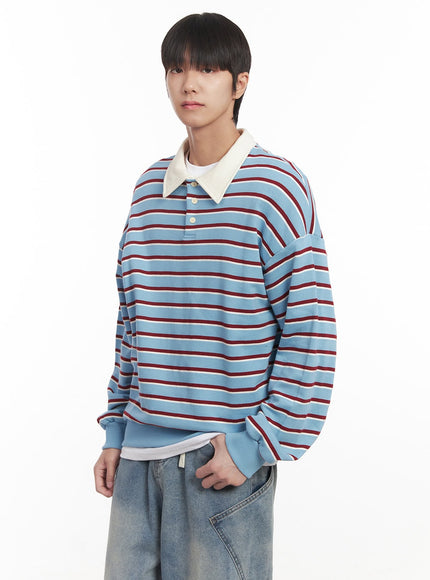 mens-stripe-collared-sweatshirt-light-blue-im518 / Light blue