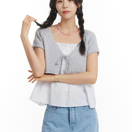bowknot-short-sleeve-cardigan-om406 / Light blue