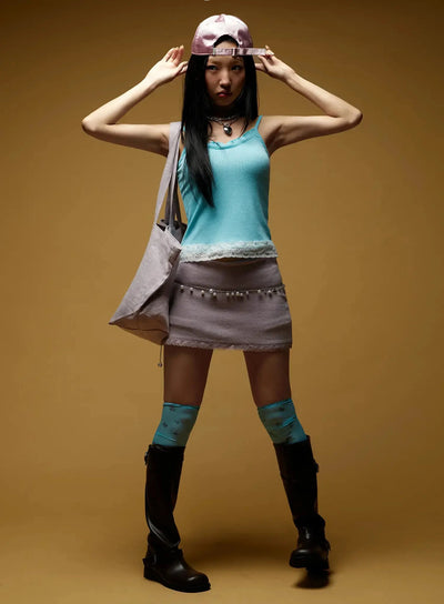lace-frill-cami-top-iu522 / Light blue