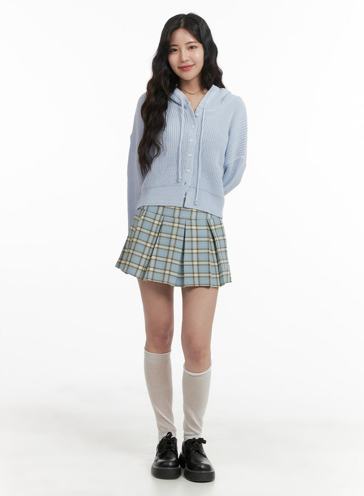 checkered-pleated-mini-skirt-om425 / Light blue