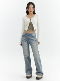 low-waist-cargo-flare-jeans-cj423 / Light blue