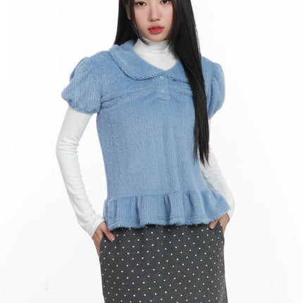 soft-puff-sleeve-collar-top-cd529 / Light blue