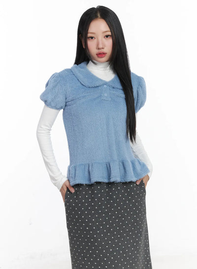 soft-puff-sleeve-collar-top-cd529 / Light blue