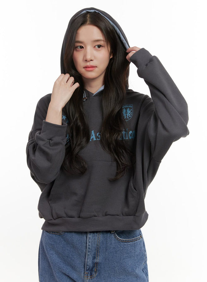 letter-print-long-sleeve-hoodie-on429 / Light blue