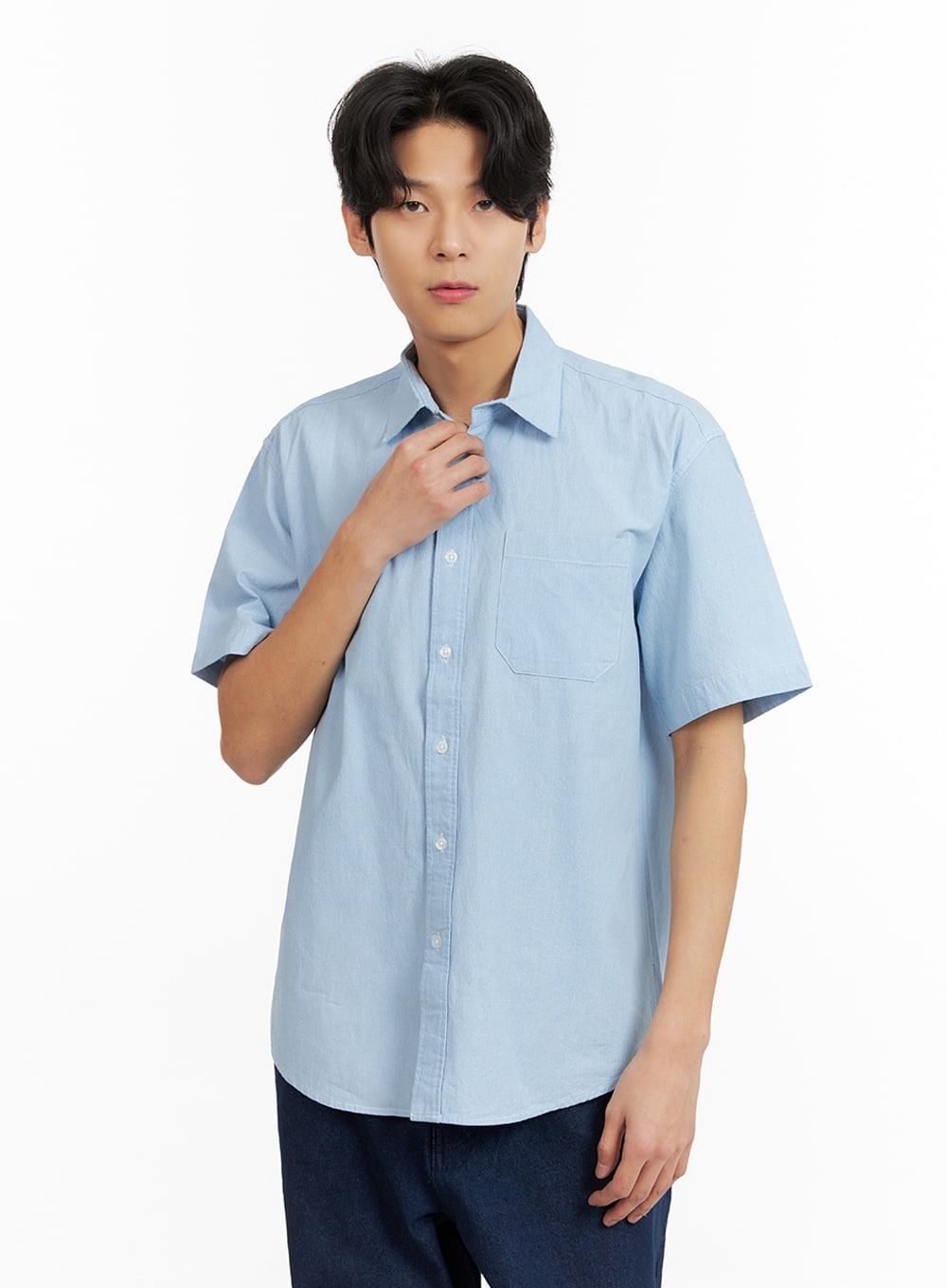 mens-denim-short-sleeve-buttoned-shirt-ia402 / Light blue
