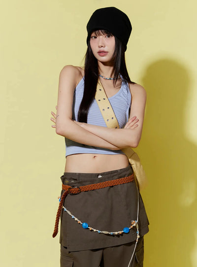 striped-halter-neck-crop-top-iu518 / Light blue
