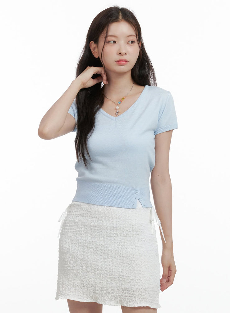 v-neck-knit-sweater-short-sleeve-ol416 / Light blue