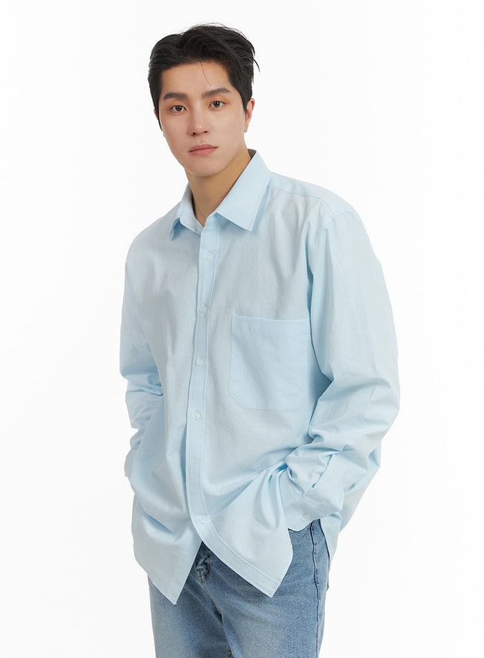 mens-cotton-solid-buttoned-shirt-ia401 / Light blue