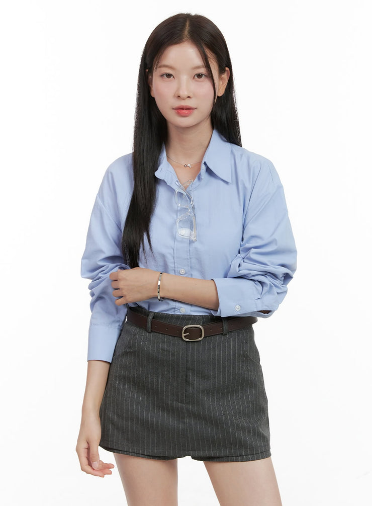 buttoned-solid-crop-shirt-og419 / Light blue