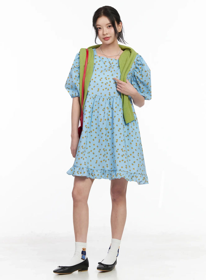 puff-sleeve-mini-dress-iy511 / Light blue