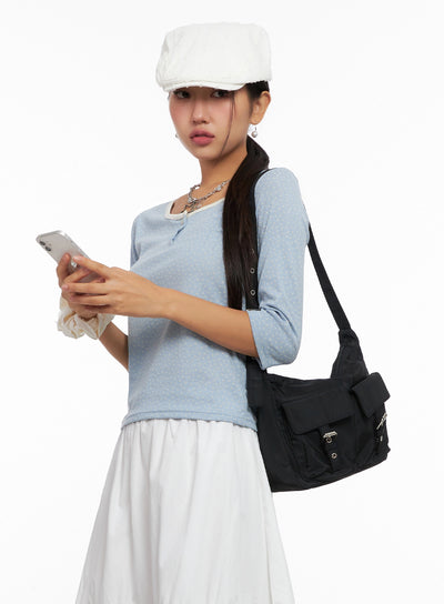 3-4-sleeve-round-neck-tee-ig527 / Light blue