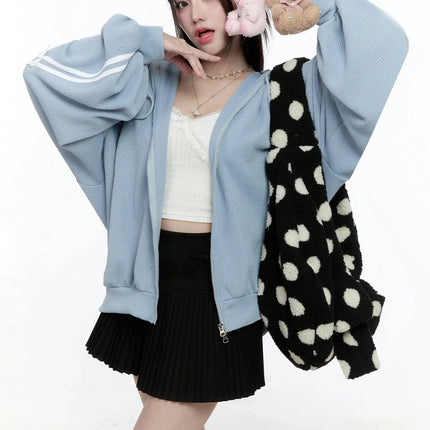 contrast-oversized-zip-up-hoodie-io527 / Light blue