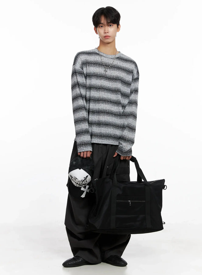 mens-ribbed-striped-long-sleeve-shirt-io516 / Light gray