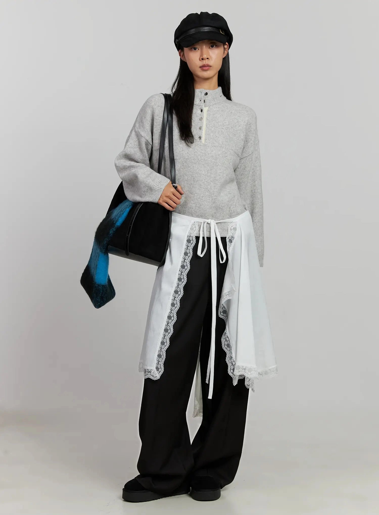 contrast-collar-knit-top-ij505 / gray