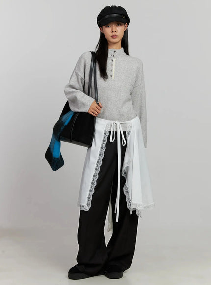 contrast-collar-knit-top-ij505 / gray