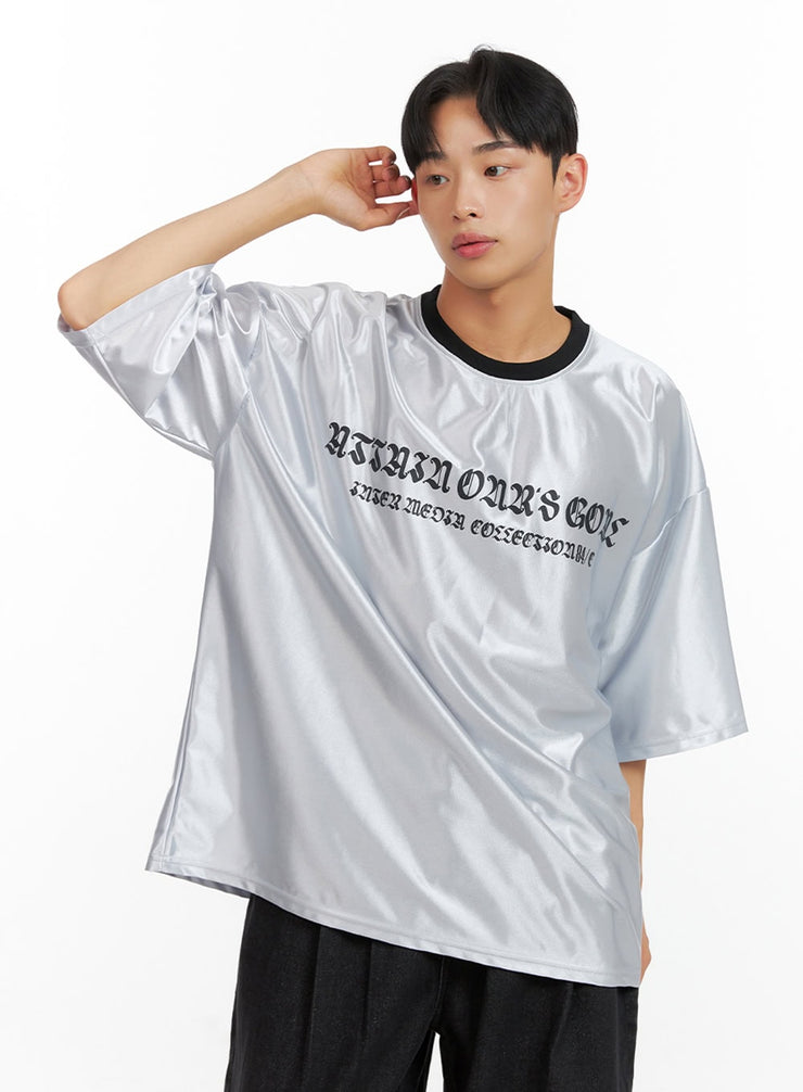 mens-metallic-lettering-t-shirt-iu412 / Light gray