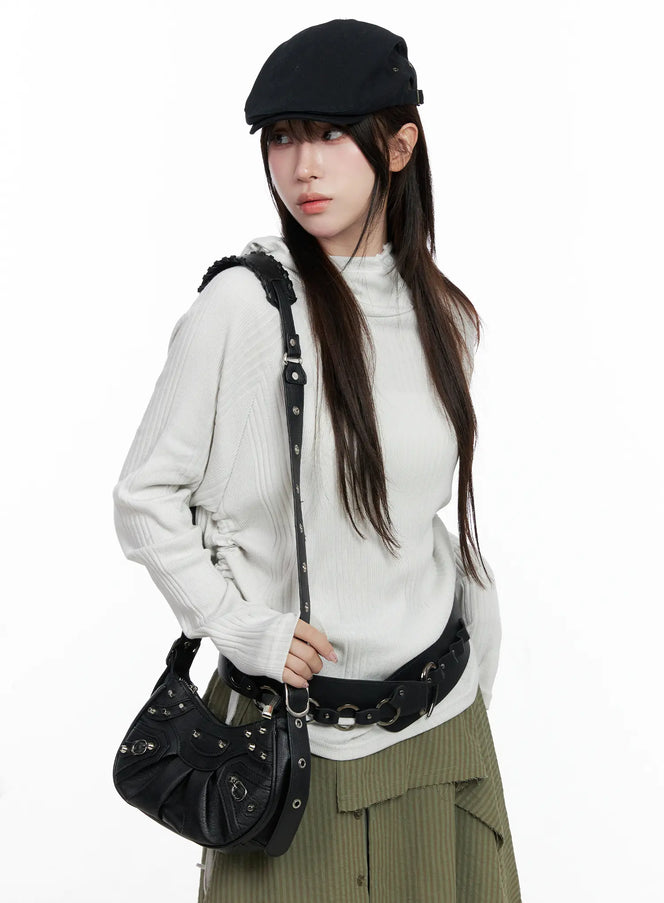 shirred-button-hoodie-co520 / Light gray