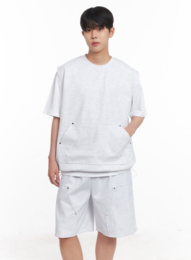 mens-loose-fit-cotton-pocketed-vest-iy522 / Light gray