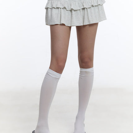 ruffle-layered-mini-skirt-cy530 / Light gray