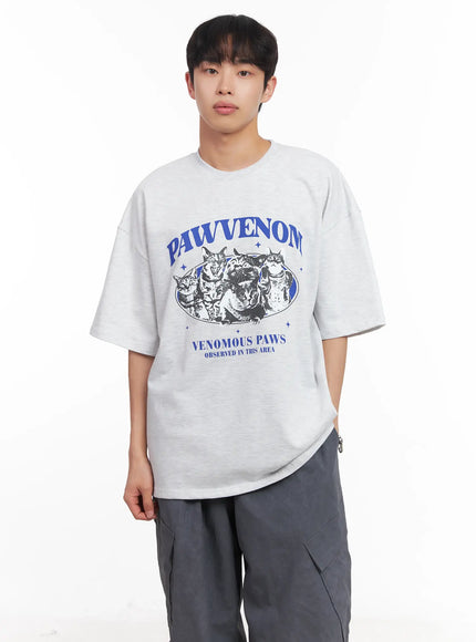 mens-kitty-graphic-t-shirt-iu519 / Light gray