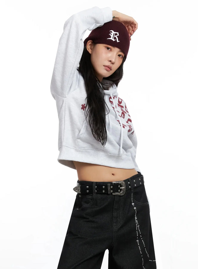 graphic-print-fleece-cropped-hoodie-in528 / Light gray