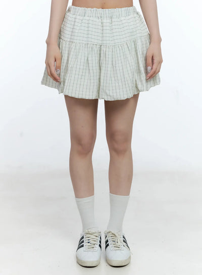 gingham-balloon-mini-skirt-cl530 / Light gray