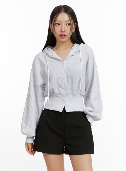buttoned-crop-sweat-hoodie-ou411 / Light gray