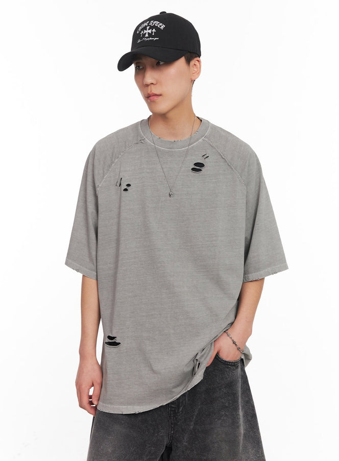 distressed-washed-cotton-t-shirt-iy506 / Light gray