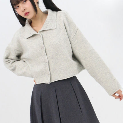 collar-crop-cardigan-in314 / Light gray