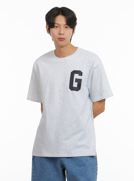mens-letter-print-t-shirt-iy424 / Light gray