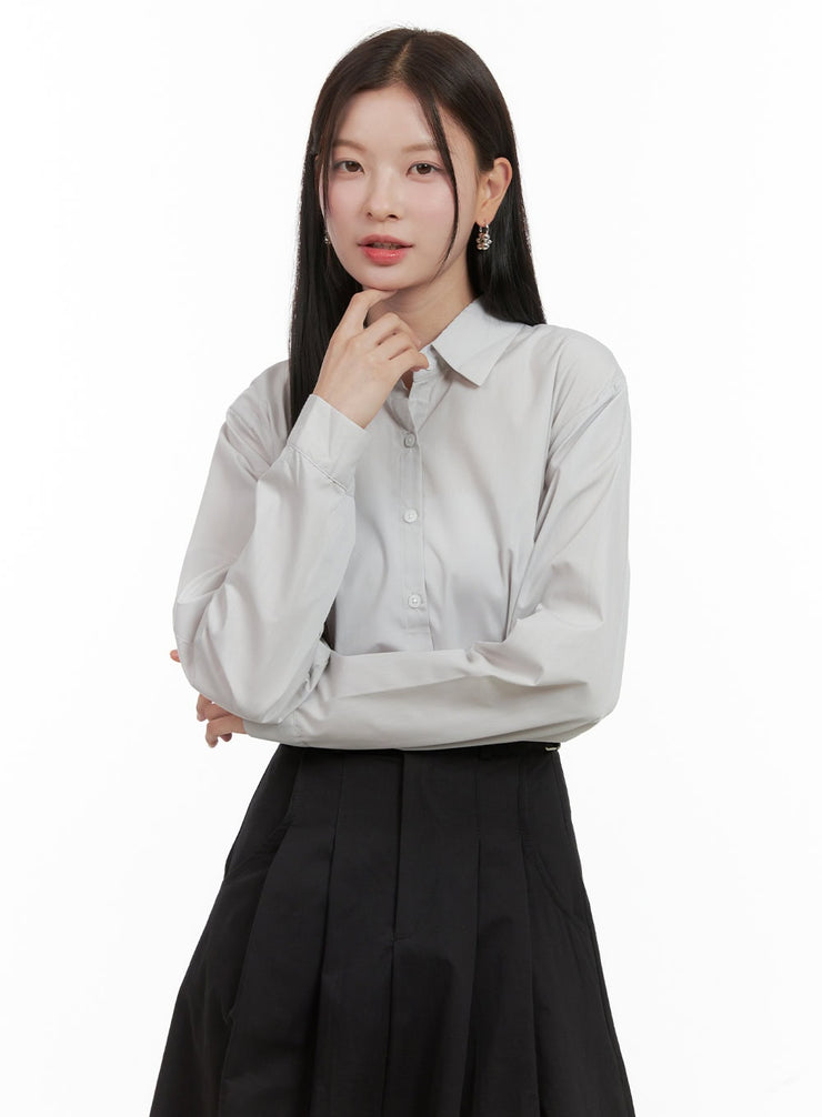 solid-button-up-blouse-og419 / Light gray