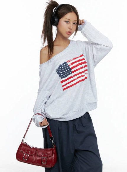 american-flag-off-shoulder-sweatshirt-cs504 / Light gray