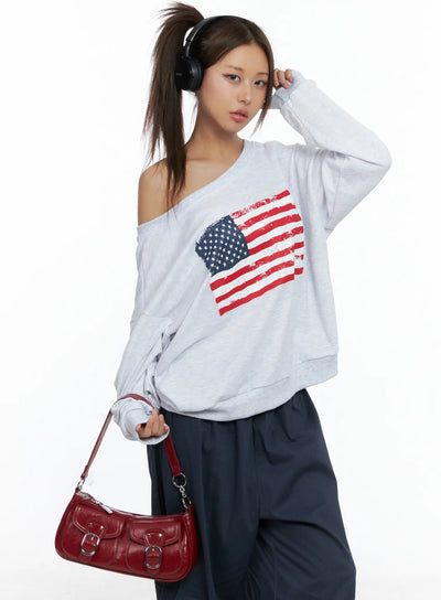american-flag-off-shoulder-sweatshirt-cs504 / Light gray