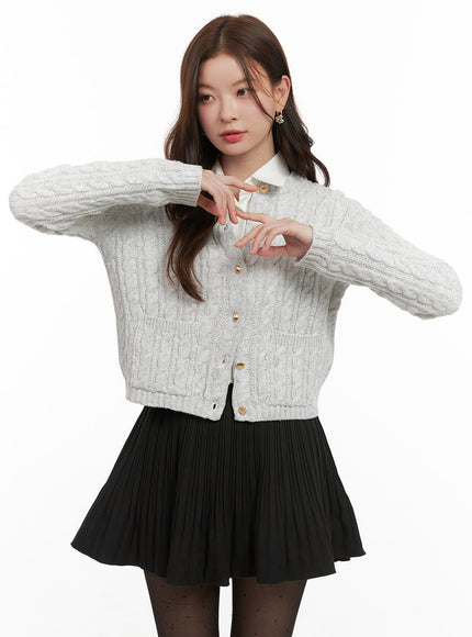 cozy-cable-knit-buttoned-cardigan-od403 / Light gray