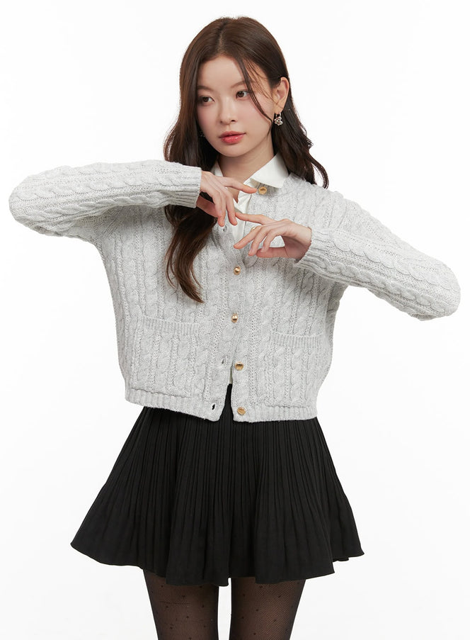 cozy-cable-knit-buttoned-cardigan-od403 / Light gray