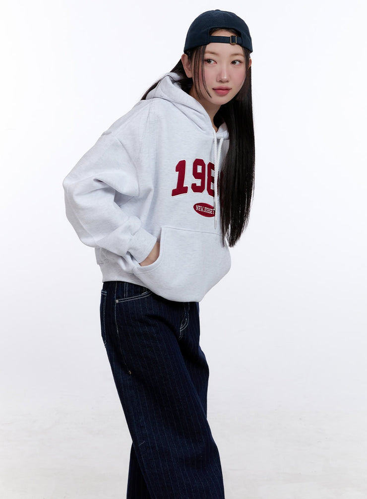 1986-embroidered-hoodie-cj511 / Light gray