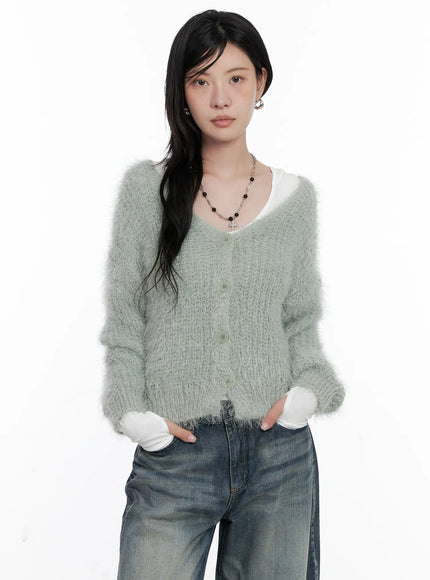 fuzzy-knit-cardigan-cs526 / Light green