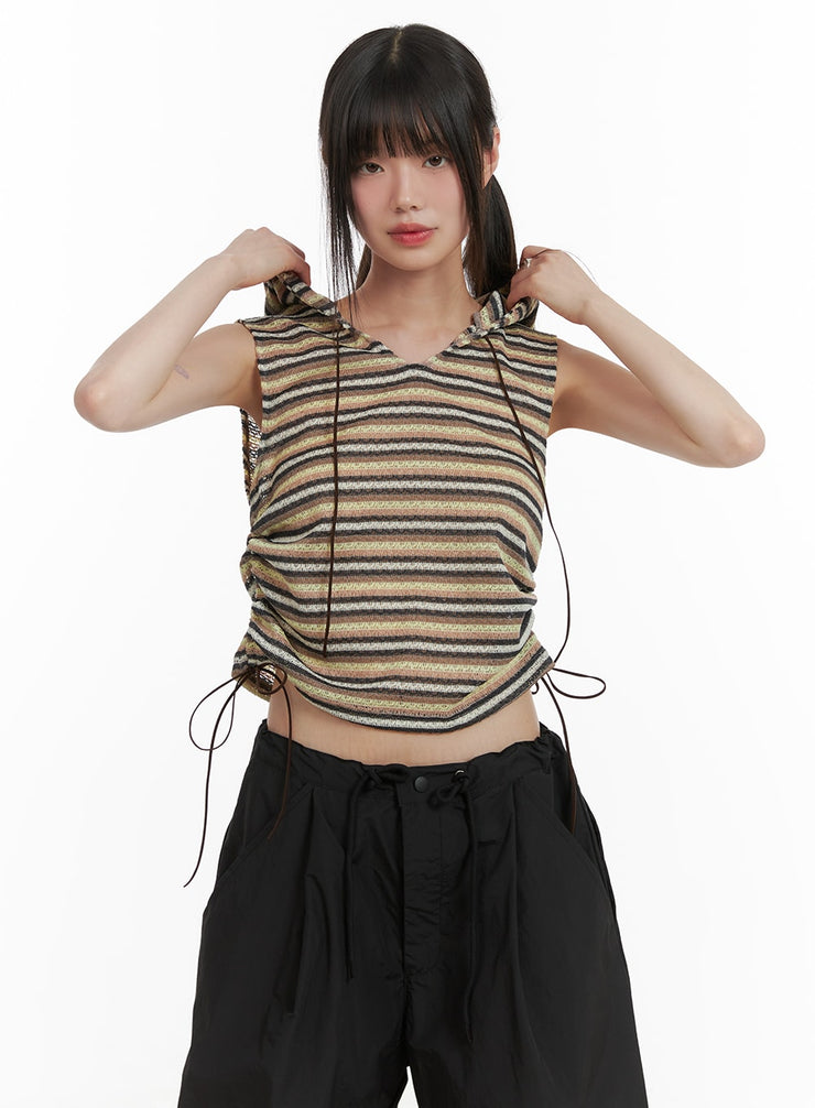 striped-sleeveless-hoodie-ca418 / Light green