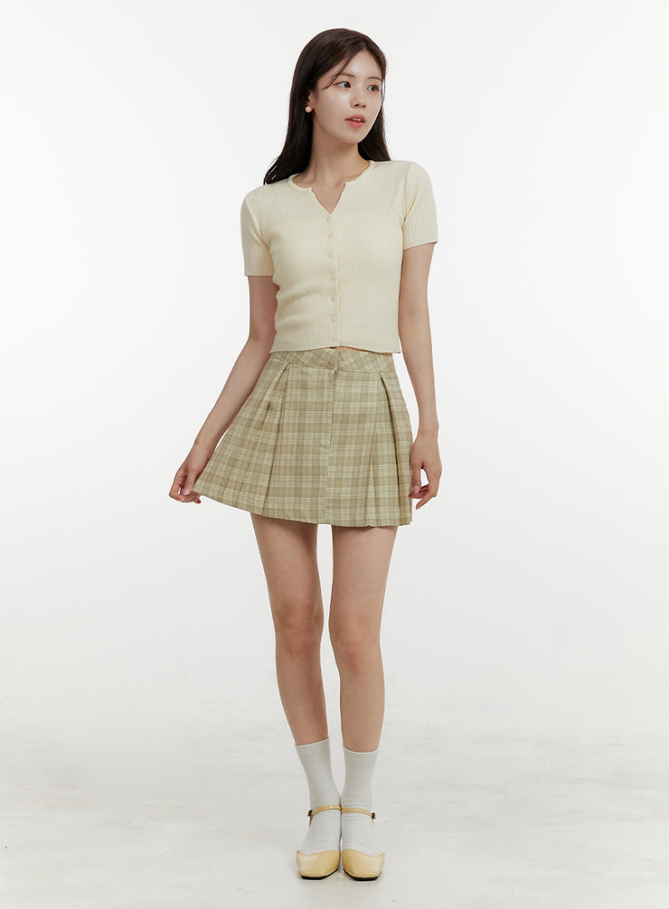 checkered-pleated-mini-skirt-oy409 / Light green