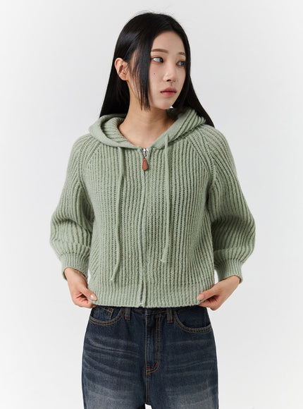 cozy-hooded-solid-knit-jacket-cd322 / Light green